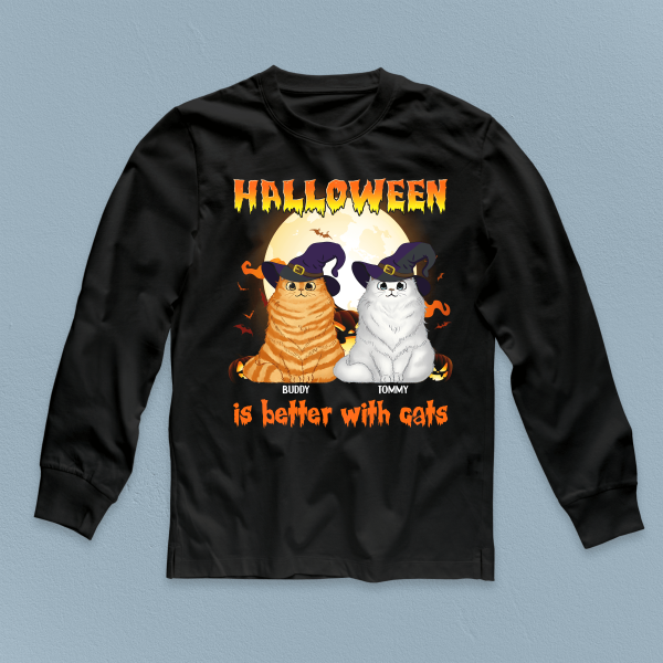 Halloween Is Better With Cats Cat Personalized T-shirt, Personalized Halloween Gift for Cat Lovers, Cat Dad, Cat Mom - TS045PS15 Online Sale