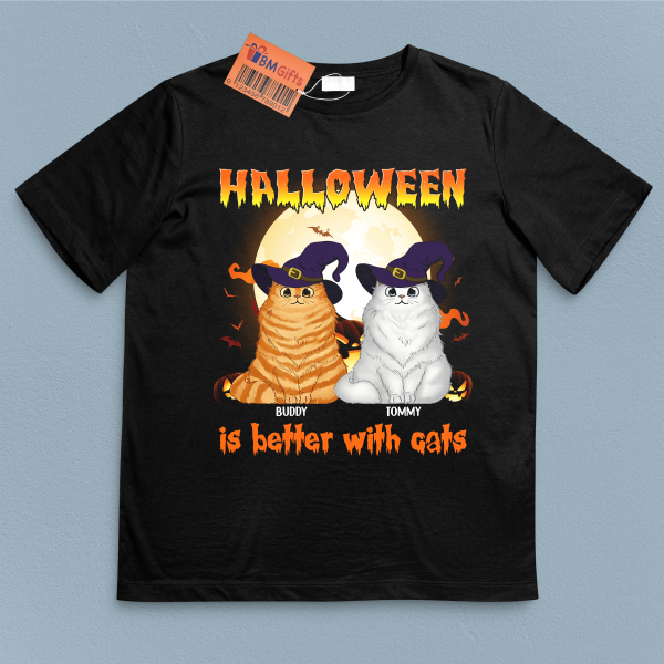 Halloween Is Better With Cats Cat Personalized T-shirt, Personalized Halloween Gift for Cat Lovers, Cat Dad, Cat Mom - TS045PS15 Online Sale - Image 5