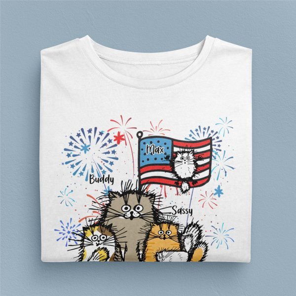 Happy 4th July Happy 4th Of July Cat Personalized shirt, US Independence Day Gift for Cat Lovers, Cat Mom, Cat Dad - TSA79PS02 For Cheap - Image 4